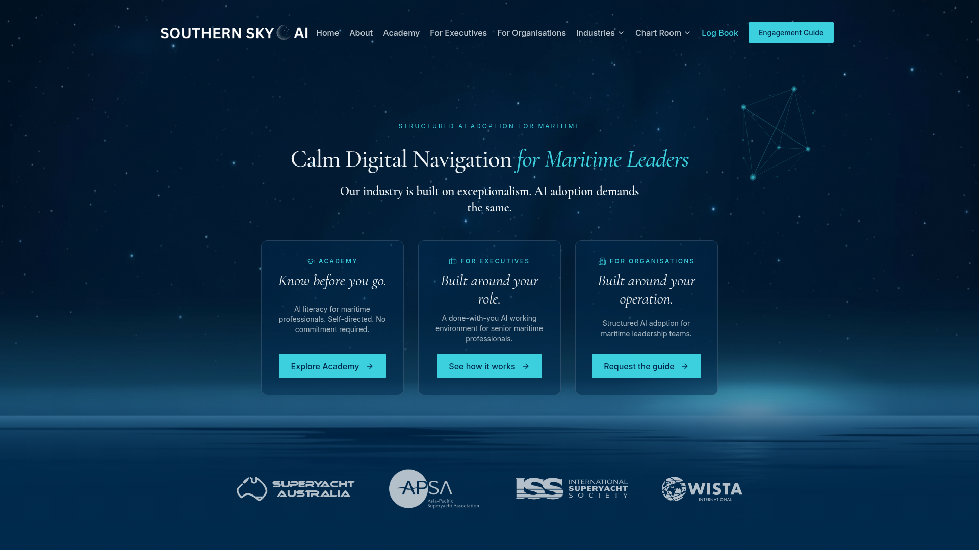 southernsky.ai, Calm, structured site for Kristina's international maritime AI consultancy, built AEO-first.