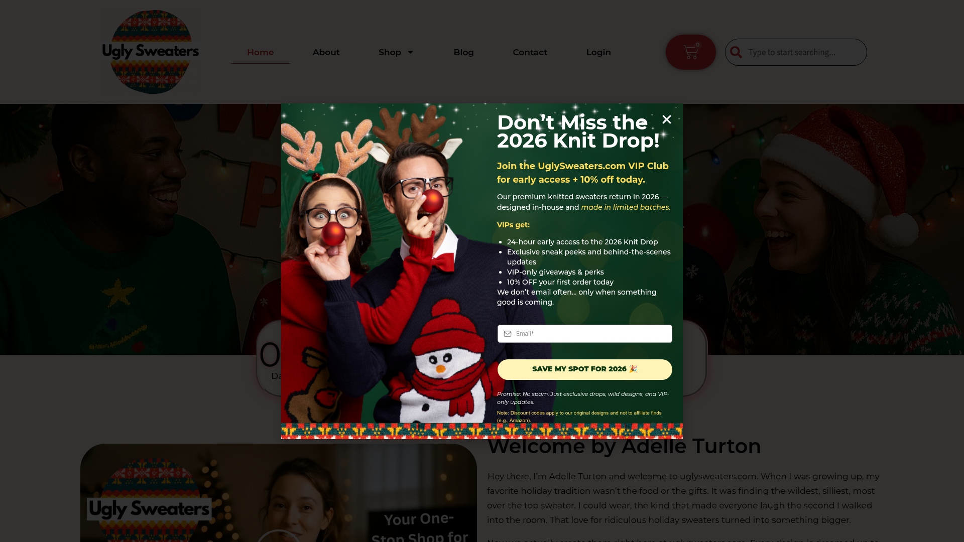 uglysweaters.com, Adelle Turton's ecommerce store for festive, outrageously ugly Christmas sweaters and tees.